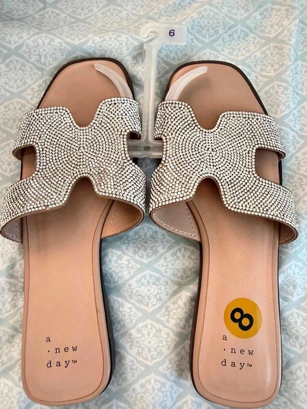 a new day Nina Rhinestone Flat Sandals Pink US 6